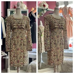 Vintage 90s Floral Print Mini Dress Brown Cottage Grunge Boho Preppy Brioche M/L